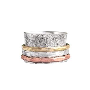 Three Tone Spinner Ring, 925 Sterling Silver, Statement Ring, Handmade Ring For Woman’s (6.5)