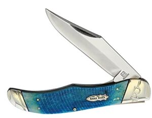 hunter open folding pocket knife 4.25" stainless steel blade blue bone handle outdoor survival hunting knife for camping by survival steel