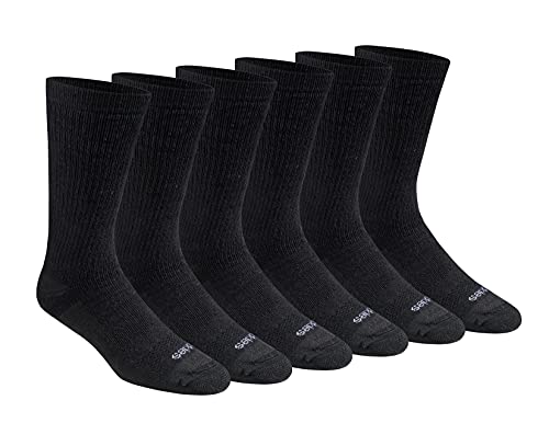 Dickies Men's Dri-Tech Moisture Control Max Full Cushion Crew Socks, Available in M-XL (6, 12, Solid Black (6 Pairs), Large