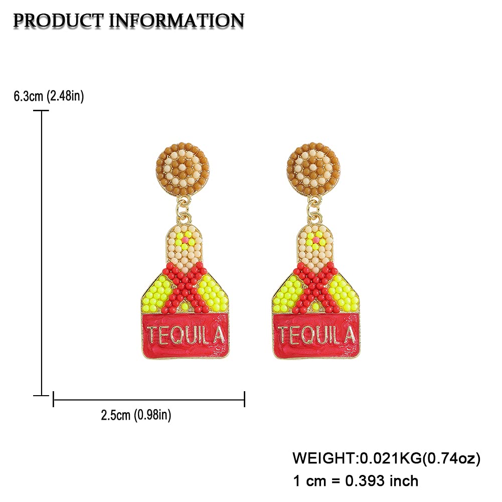 Fashion Cute Animal fruits Sparkling Crystal Earrings for Women Summer Beaded Statement Jewelry - Perfect for Beach Holidays and Parties(Tequila bottle - White)