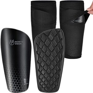 soccer shin guards for men incl. sleeves with optimized insert pocket - protective soccer equipment for kids adults (black l)