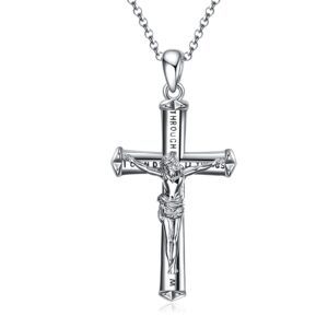 poplyke crucifix necklace for men 925 sterling silver jesus cross necklace for women philippians 4:13 i can do all the things inspirational necklace christian jewelry for men 20+2''