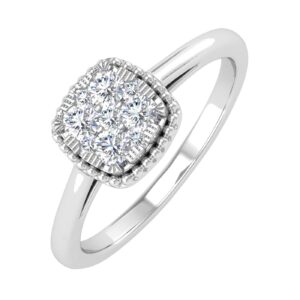 FINEROCK 1/4 Carat Cushion Cut Diamond Ring in 10K White Gold (Ring Size 6)