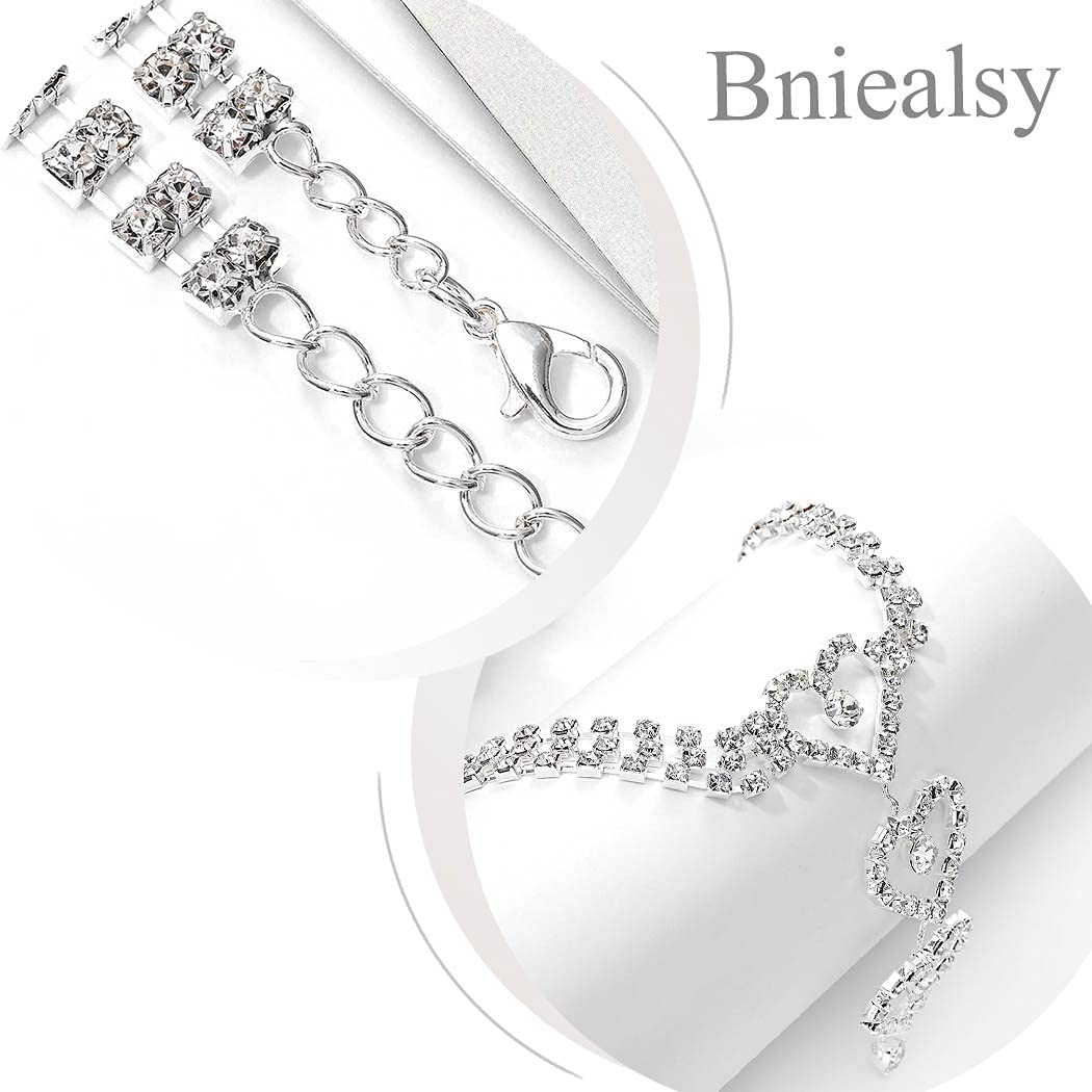 Bniealsy Rhinestone Waist Belly Chain Silver Heart Body Chain Sexy Body jewelry for Women