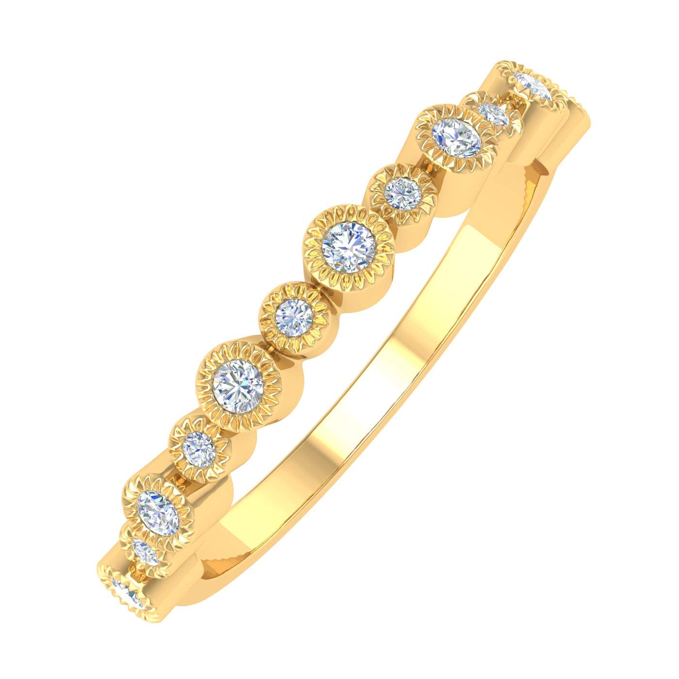 FINEROCK 1/5 Carat Bezel Set Round Diamond Wedding Band Ring in 10K Yellow Gold (Ring Size 5.5) (SI1-SI2 Clarity)