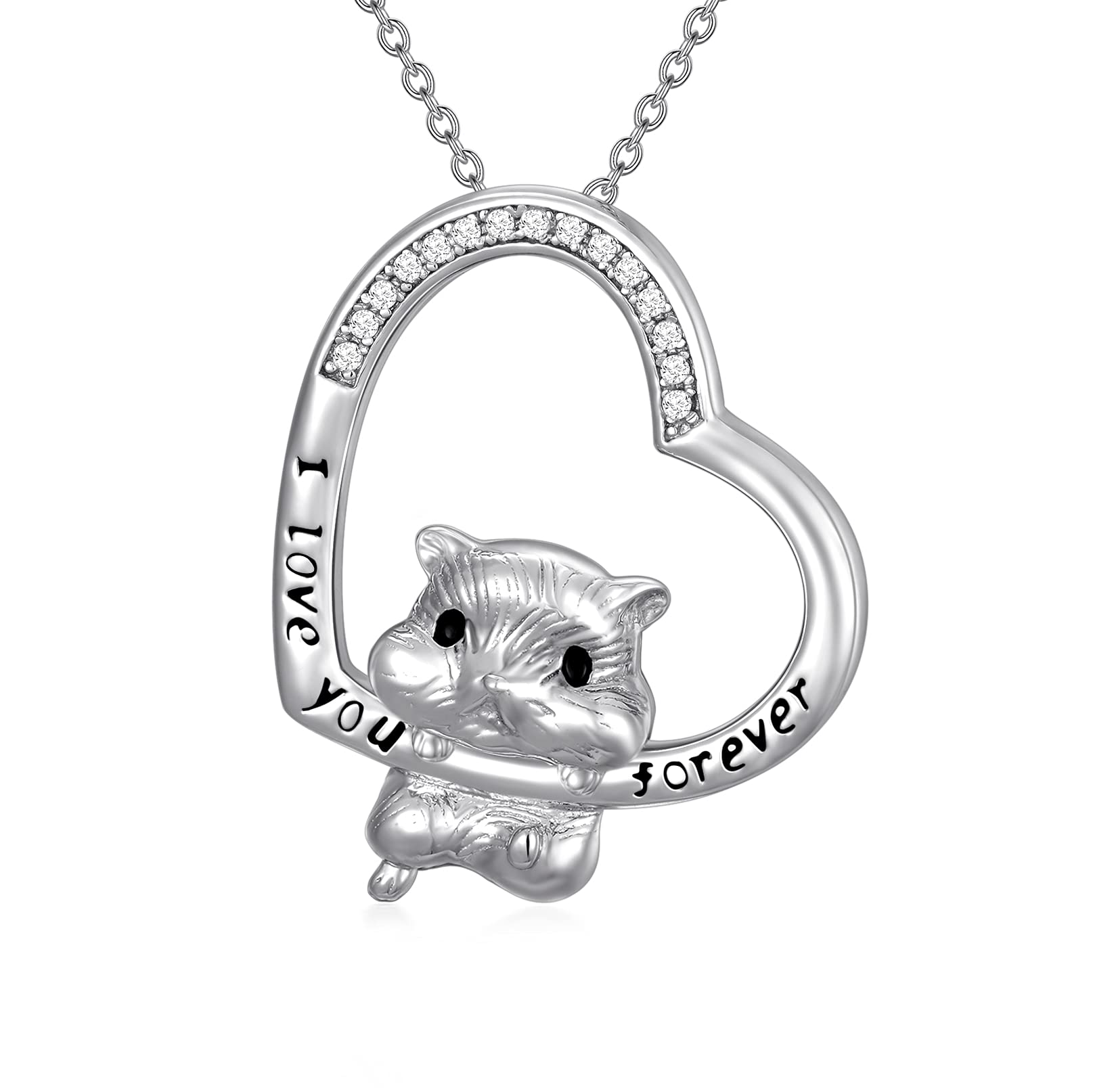 LEECCI Guinea Pig Necklace 925 Sterling Silver Hamster Necklace I Love You Forever Necklace Guinea Pig Hamster Jewelry Gifts for Women Mother