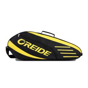 unistrengh portable badminton racket bag multifunction single shoulder racket bag for 3 racquet or double tennis racket, for men and women (yellow/black)