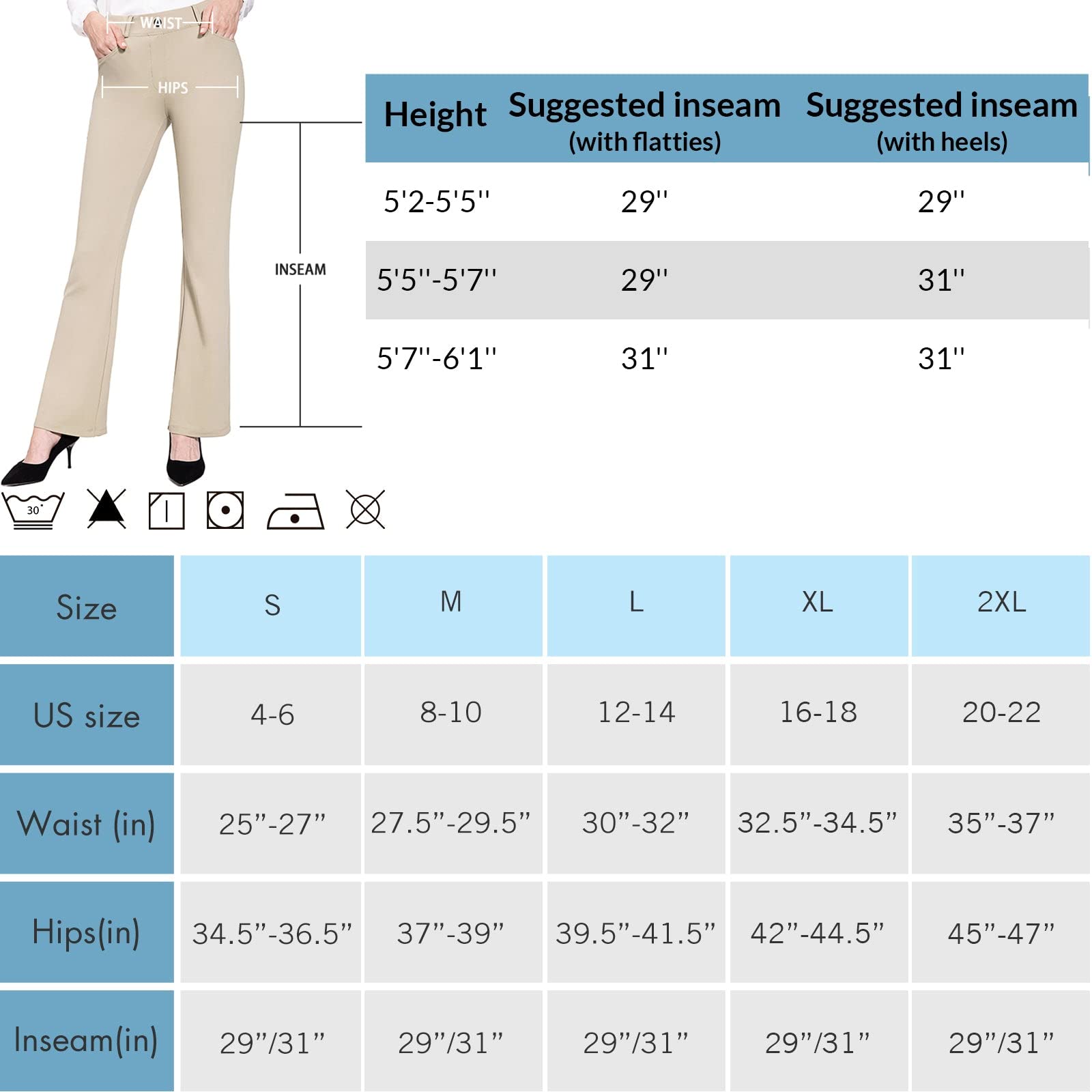 BALEAF Womens Khaki Work Pants Yoga Dress Pants Bootcut Pull On Slacks Petite Business Casual Office Trouser Pockets 29" M