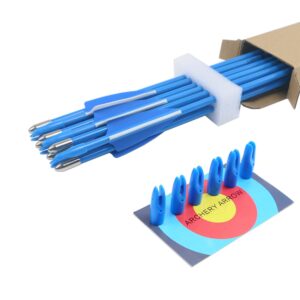 TIGER ARCHERY 28inch Archery Fiberglass Youth Arrows for Recurve Bows- Beginners Adult and Youth Kids Arrows Practice (Pack of 12) (Blue Bullet Tips)