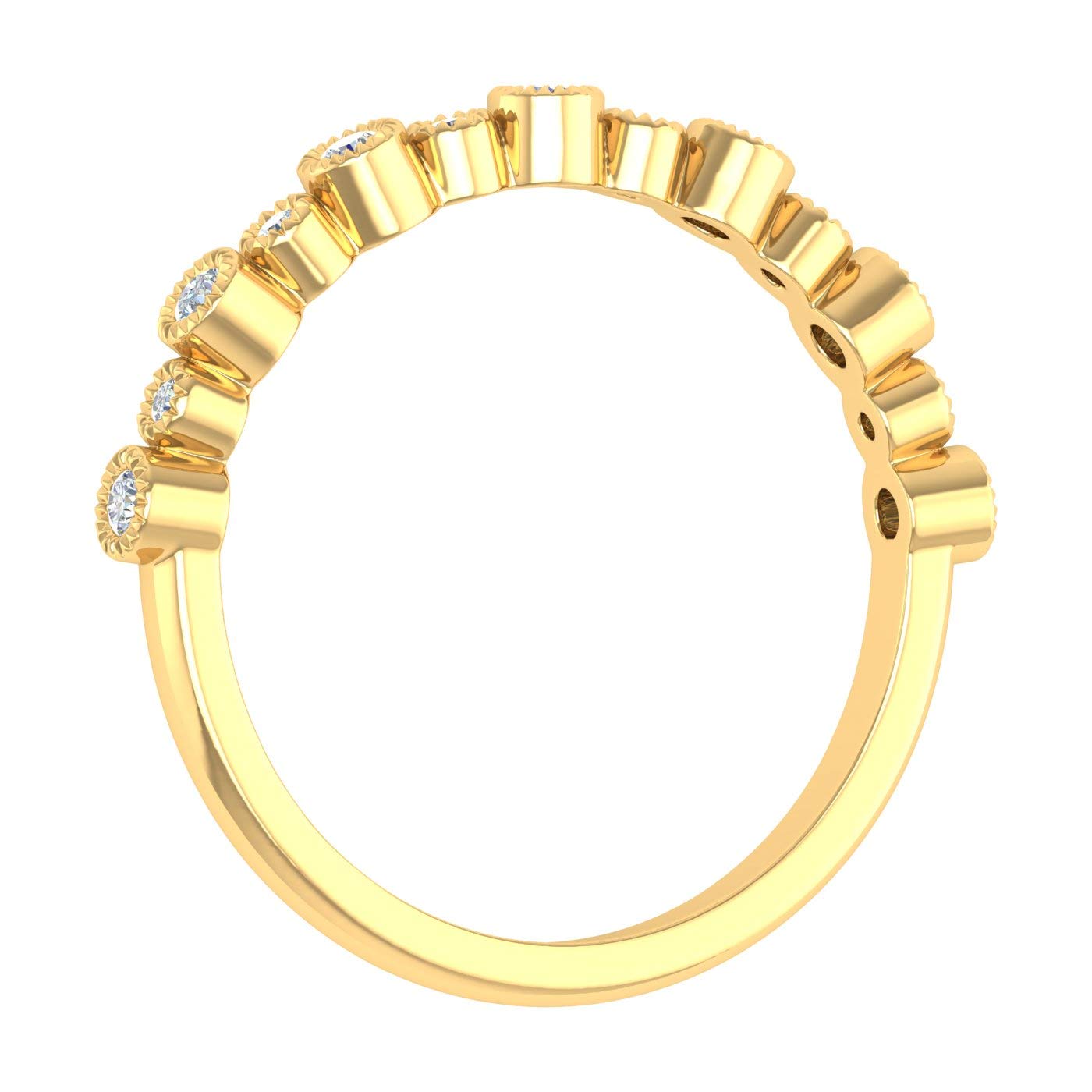 FINEROCK 1/5 Carat Bezel Set Round Diamond Wedding Band Ring in 10K Yellow Gold (Ring Size 5.5) (SI1-SI2 Clarity)