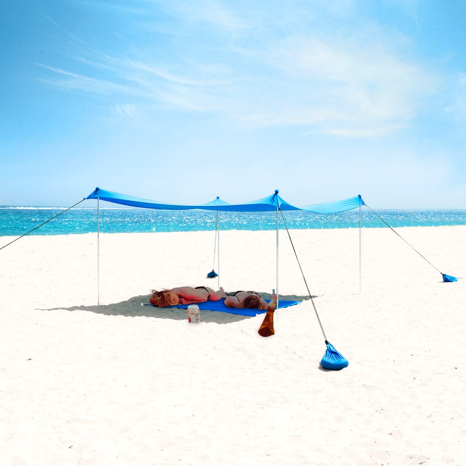 LeMuna Beach Tent Canopy Pop Up Sun Shade UPF50+, Lightweight Outdoor Shade with Sand Shovel, Ground Pegs and Stability Poles, Portable Set for Family Fun Trips (Blue, 10×10 FT 2 Pole)