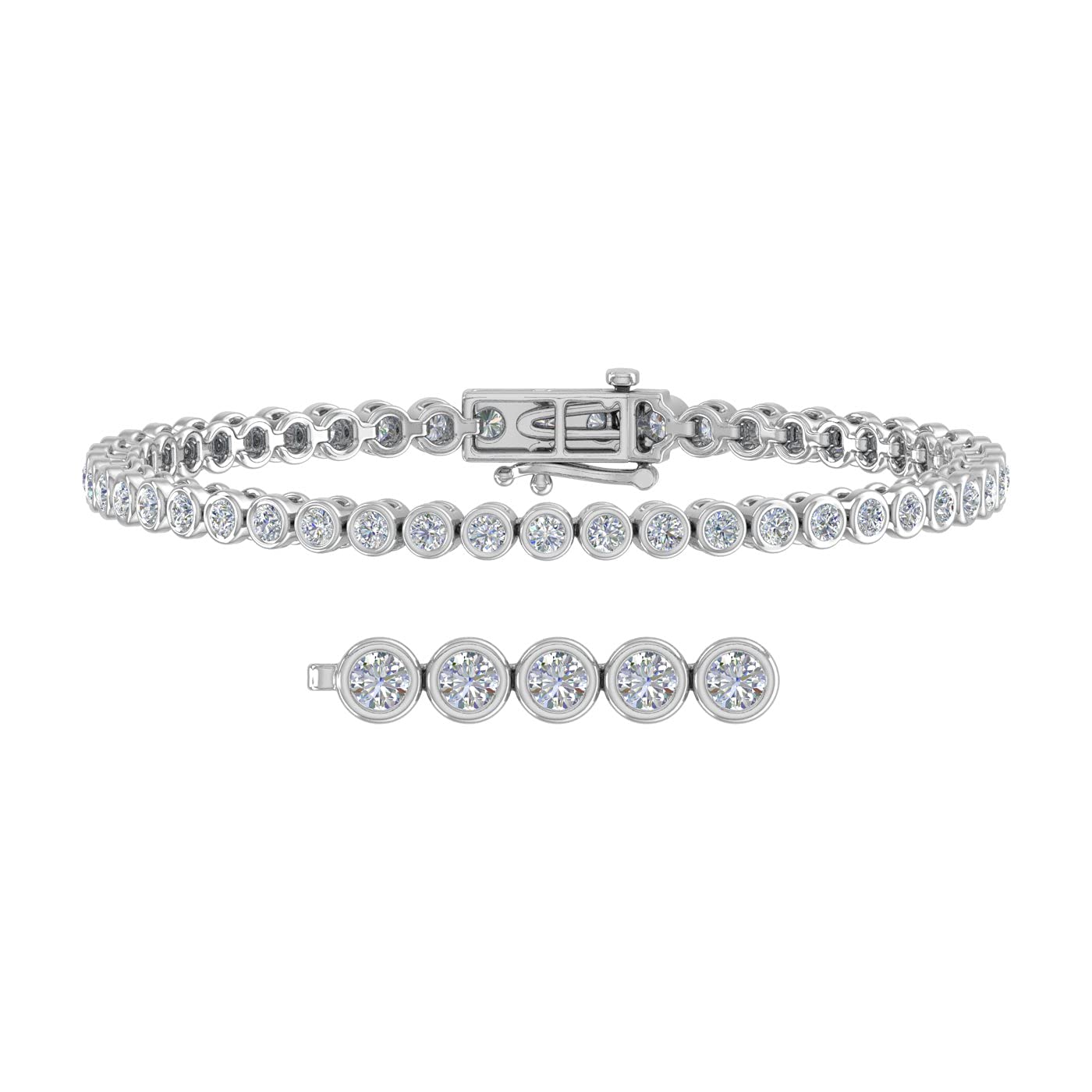 3 Carat Bezel Set Diamond Tennis Bracelet in 14K White Gold (7.5 Inch)