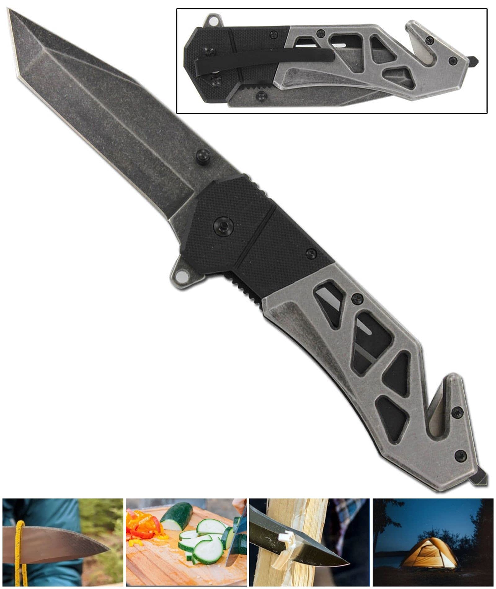 Death Siege Hunting Emergency Tanto Open Folding Pocket Knife Outdoor Survival Hunting Knife for Camping by Survival Steel