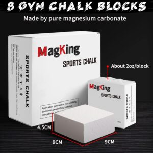 MagKing Gym Chalk Blocks, for Rock Climbing, Weightlifting, Workout Lifting, Gymnastics Bars, Crossfit, Magnesium Carbonate Chalk, 2oz, 1lb, 8 blocks