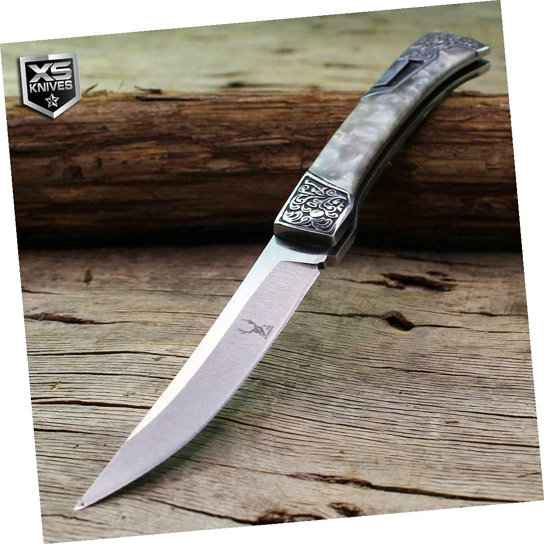 Cowboy Western Ornate Bolster Lockback Open Folding Pocket Knife Pearl Handle 9.5" Outdoor Survival Hunting Knife for Camping by Survival Steel