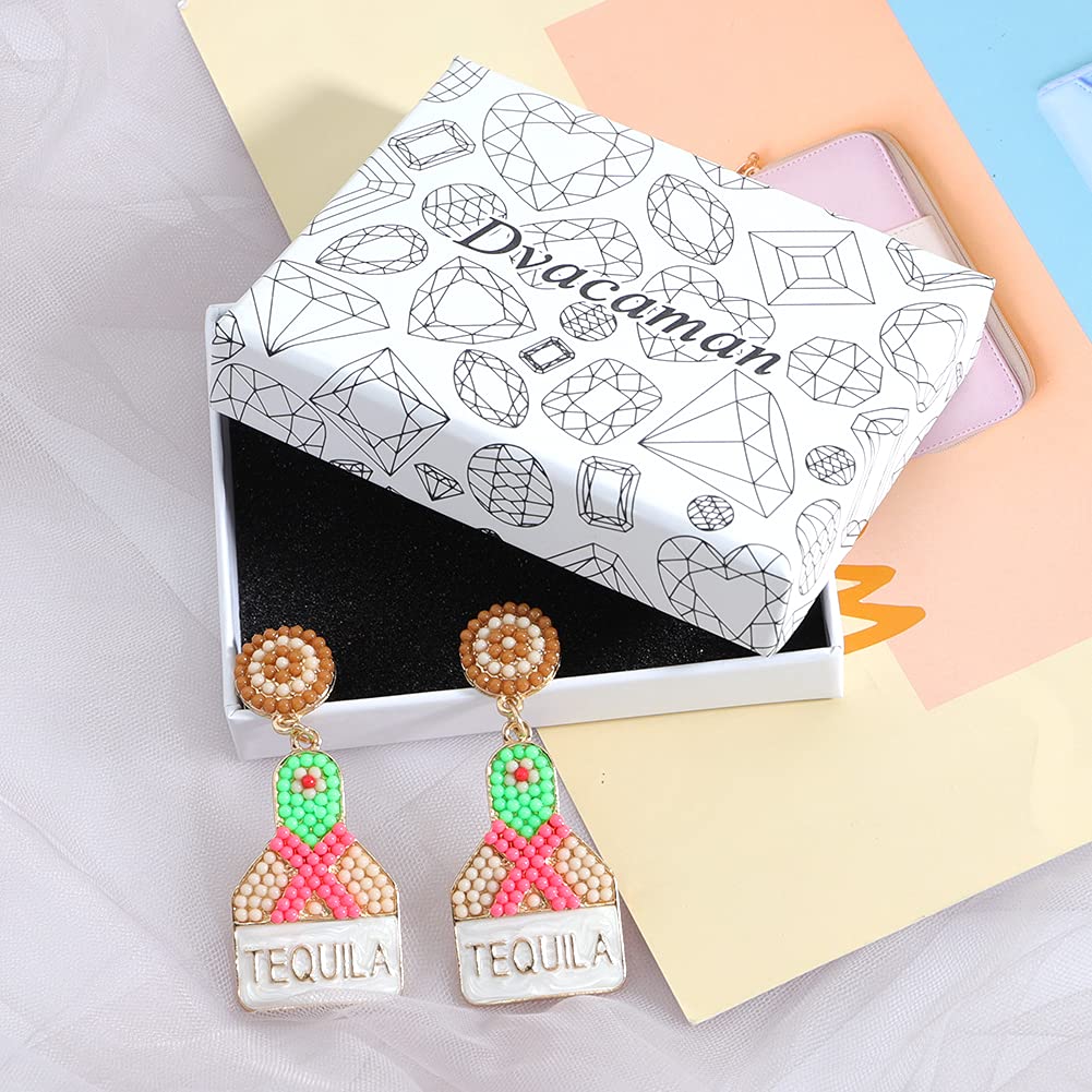 Fashion Cute Animal fruits Sparkling Crystal Earrings for Women Summer Beaded Statement Jewelry - Perfect for Beach Holidays and Parties(Tequila bottle - White)