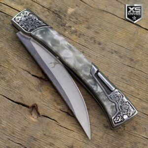 Cowboy Western Ornate Bolster Lockback Open Folding Pocket Knife Pearl Handle 9.5" Outdoor Survival Hunting Knife for Camping by Survival Steel