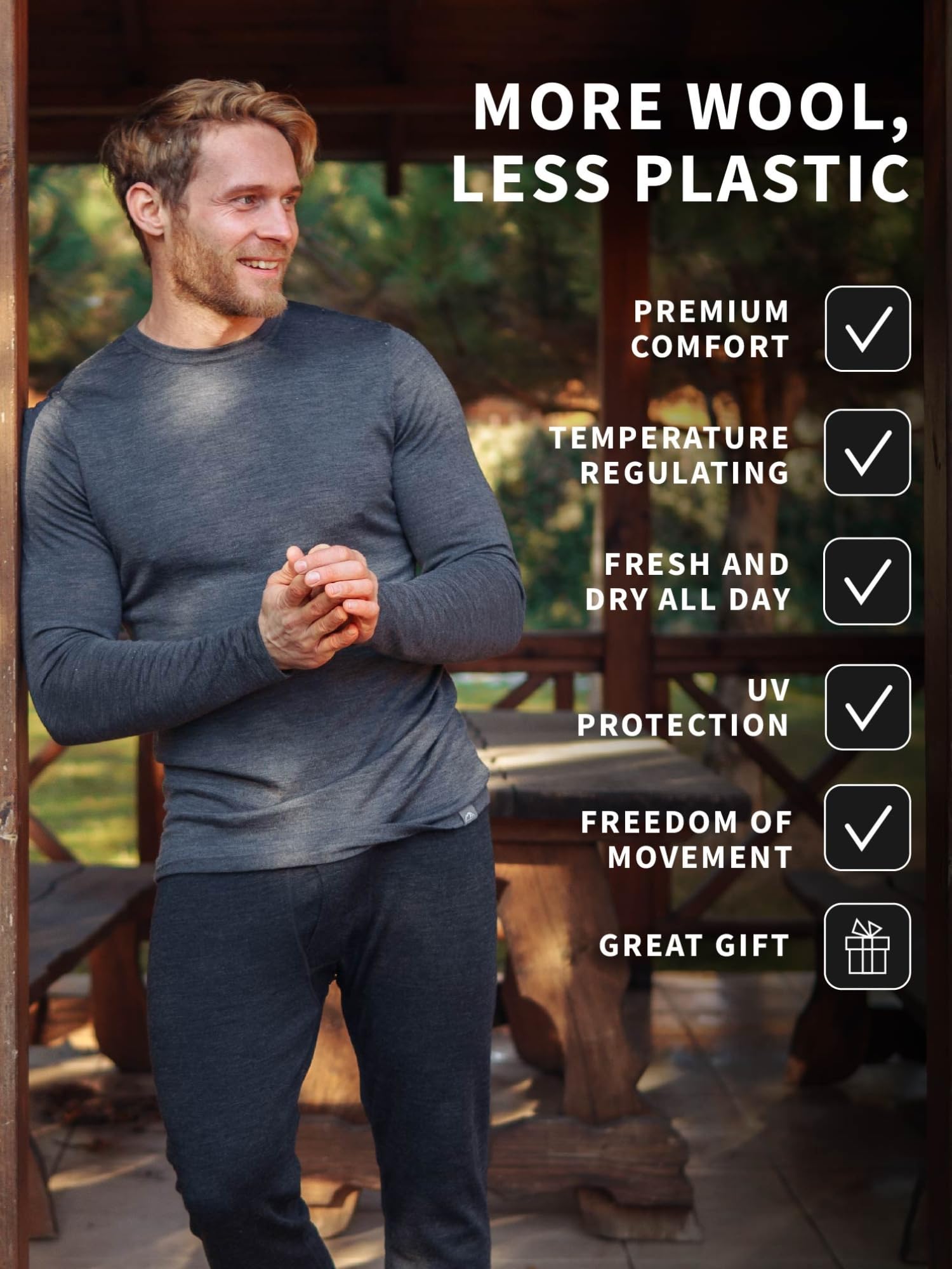 Merino.tech Merino Wool Base Layer - Mens 100% Merino Wool Long Sleeve Thermal Shirts Lite, Midweight, Heavyweight + Socks (Large, 250 Natural Merinos)