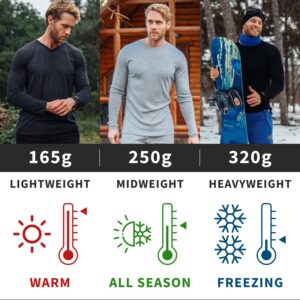 Merino.tech Merino Wool Base Layer - Mens 100% Merino Wool Long Sleeve Thermal Shirts Lite, Midweight, Heavyweight + Socks (Large, 250 Natural Merinos)