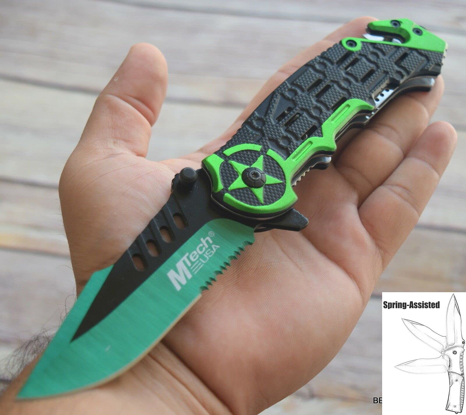 8.25 Inch Mtech Tactical Rescue Stainless Steel Open Folding Pocket Knife With Clip Outdoor Survival Hunting Knife for Camping by Survival Steel