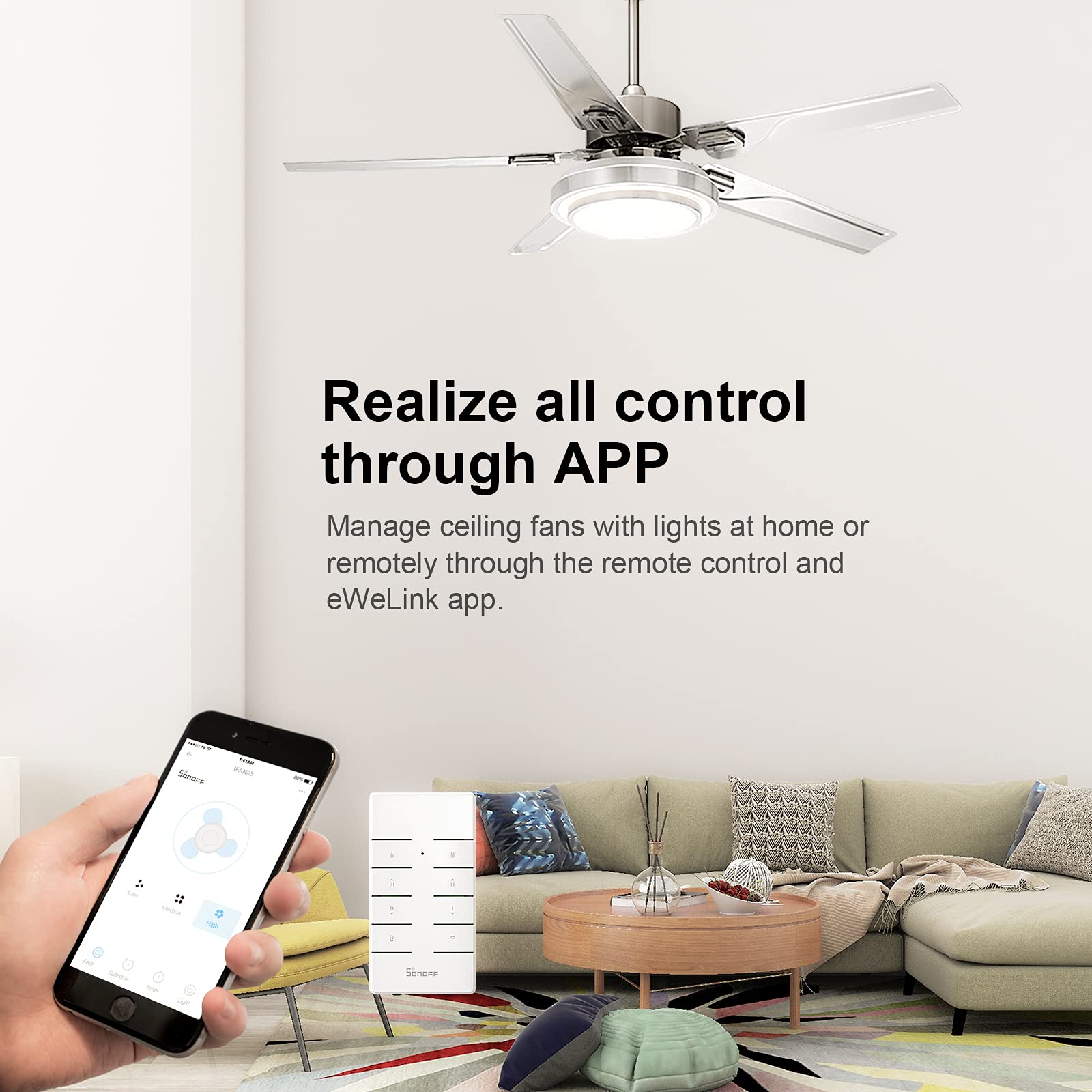 SONOFF iFan04-L WiFi Ceiling Fan Light Controller, APP Control & Remote Control, Work with Alexa & Google Home, No Hub Required(2.4G WiFi) (1 Pack)