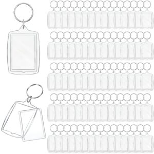 mtlee 100 pieces clear acrylic photo frame keychain photo insert keyrings blank rectangle diy keychain picture frame keyring with split ring suit for 1.3 x 1.8 inches photos