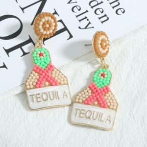 Fashion Cute Animal fruits Sparkling Crystal Earrings for Women Summer Beaded Statement Jewelry - Perfect for Beach Holidays and Parties(Tequila bottle - White)