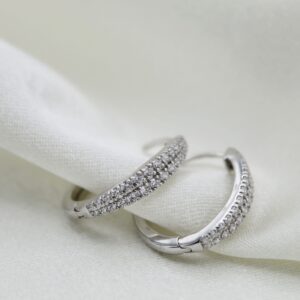 1/2 Cttw Diamond Double Row Hoop Earrings set in 925 Sterling Silver