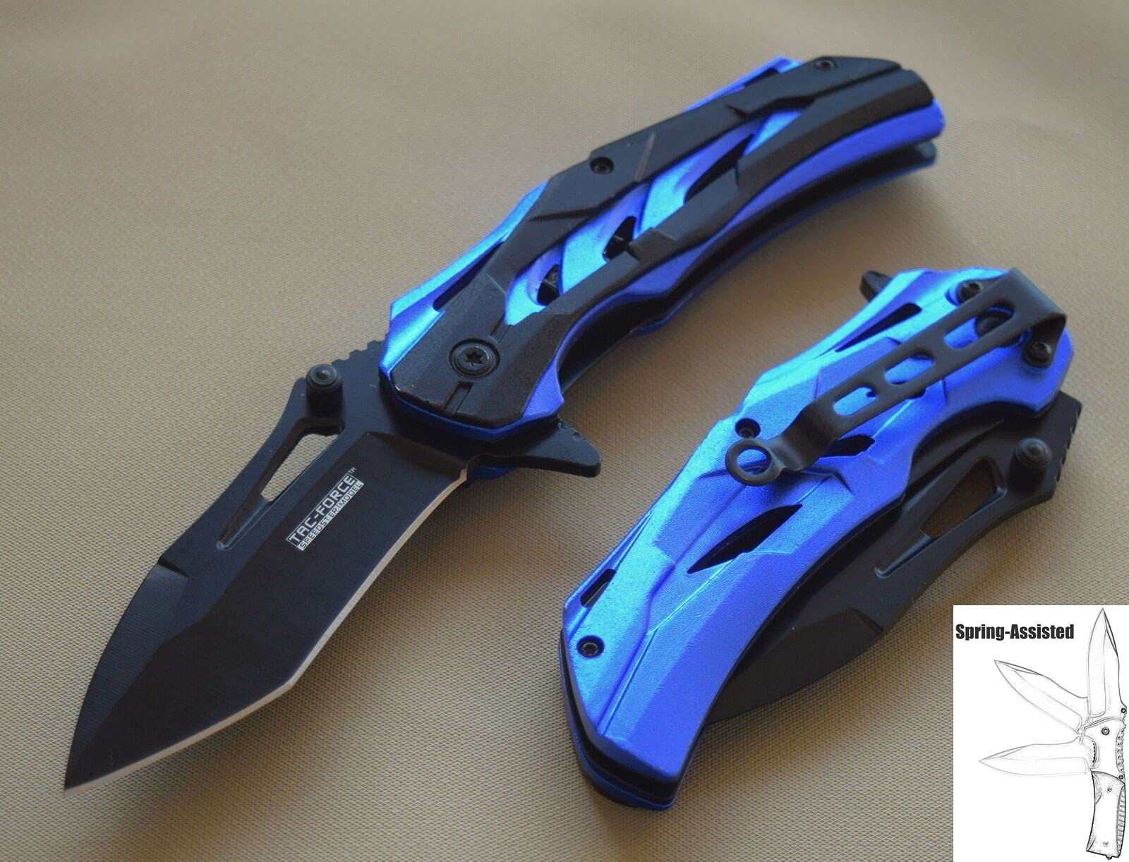 Black And Blue Open Folding Pocket Knife With 7.75 Inch Overall Outdoor Survival Hunting Knife for Camping by Survival Steel