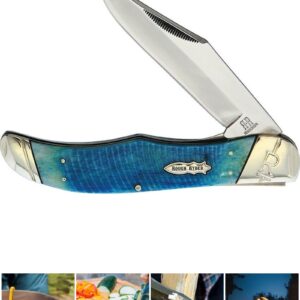 Hunter Open Folding Pocket Knife 4.25" Stainless Steel Blade Blue Bone Handle Outdoor Survival Hunting Knife for Camping by Survival Steel