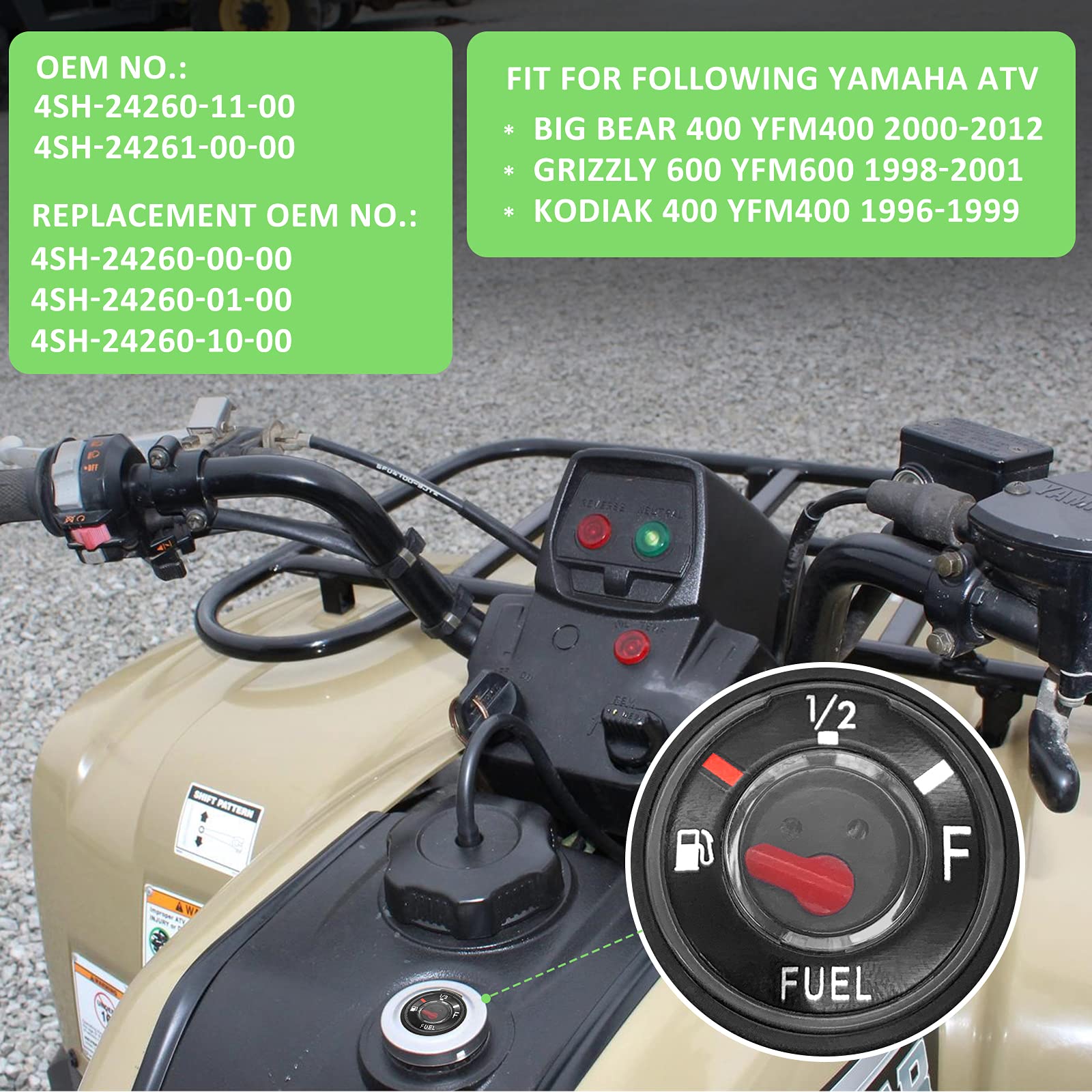 Fuel Gas Tank Level Gauge Meter for Yamaha Big Bear 400 Grizzly 600 Kodiak 400 YFM400 YFM600 (OEM# 4SH-24260-11-00 4SH-24261-00-00)