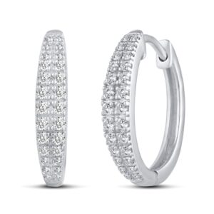 1/2 Cttw Diamond Double Row Hoop Earrings set in 925 Sterling Silver