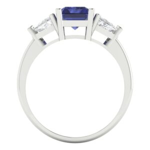 Clara Pucci 2.95 Carat Emerald Cut 3 Stone Solitaire Simulated Tanzanite Proposal Designer Wedding Anniversary Bridal Ring 14k White Gold, Size 8