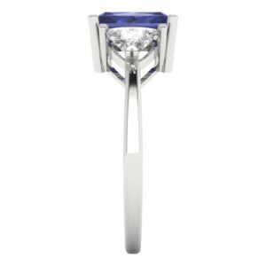 Clara Pucci 2.95 Carat Emerald Cut 3 Stone Solitaire Simulated Tanzanite Proposal Designer Wedding Anniversary Bridal Ring 14k White Gold, Size 8