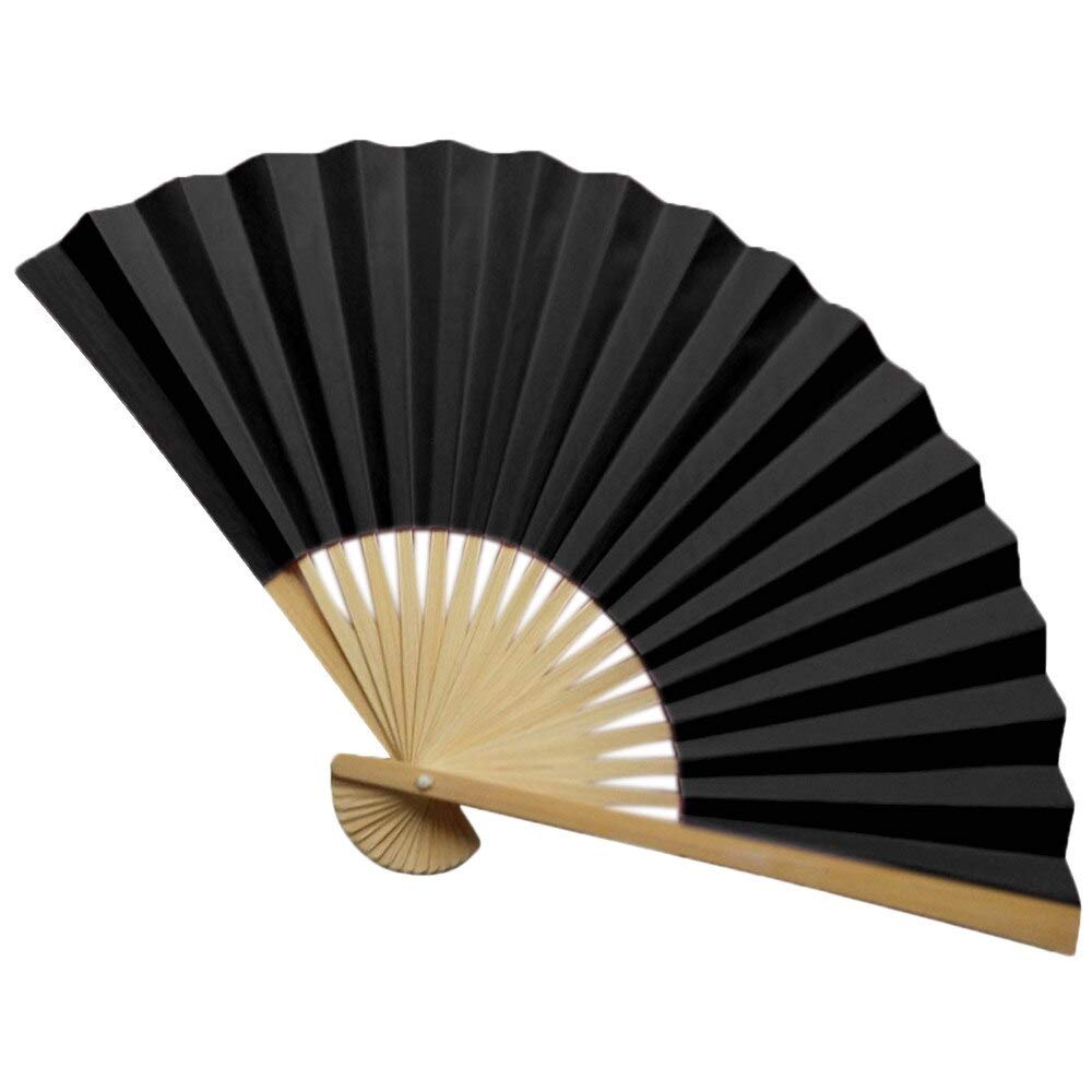 TYHTLSM Handmade Pattern Chinese Style Hand Held Fan Bamboo Paper Folding Fan Handheld Wedding Hand Fan Cool Bamboo Flower Decoration (Color : Black)