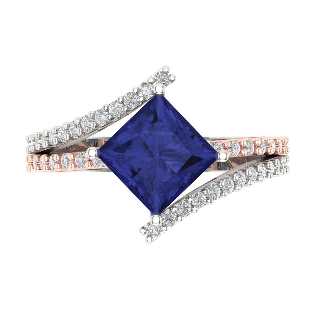 Clara Pucci 2.45 ct Princess Cut Criss Cross Solitaire VVS1 Blue Tanzanite Designer Bridal Engagement Ring 14k Multi Gold 8