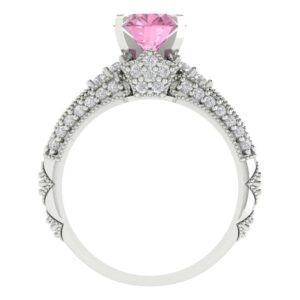 Clara Pucci 2.10ct Round Cut Solitaire Accent Pink Simulated Diamond Engagement Promise Bridal Ring Band set 14k White Gold 6.5