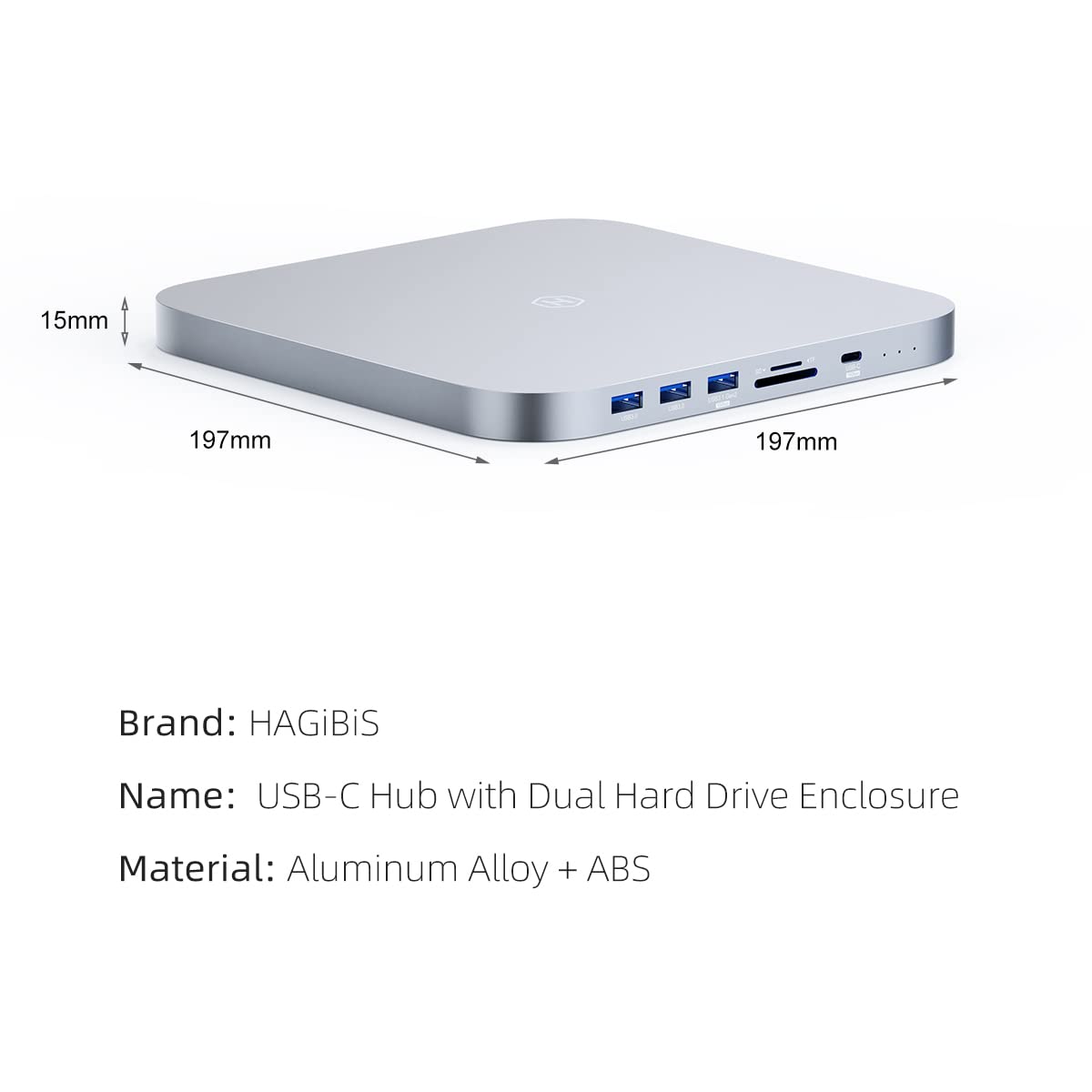 Hagibis USB-C Hub with Dual Hard Drive Enclosure, Type-C Docking Station for Mac Mini M2, Mac Studio M1 Max Ultra with 2.5inch SATA, M.2 NVMe NGFF, USB 3.1 Gen2, USB-C, SD/TF, 2 USB 3.0 (MC25 Pro)