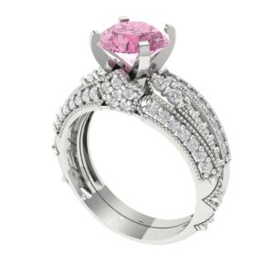 Clara Pucci 2.10ct Round Cut Solitaire Accent Pink Simulated Diamond Engagement Promise Bridal Ring Band set 14k White Gold 6.5