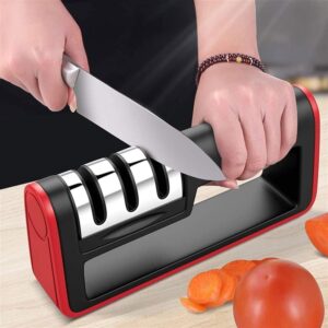 UOOD Sharp Knife Sharpener – 3 in 1 Non-Slip Ergonomic for Professional Kitchen Knife Sharpener, Diamond rods, Tungsten Carbide Plates, Ceramic Stone, Safe