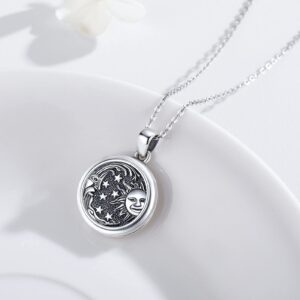 JUSTKIDSTOY Sun Moon Star Locket Necklace That Holds Pictures 925 Sterling Silver Vintage Photo Locket Pendant Necklace Oxidized Family Jewelry Gifts for Women