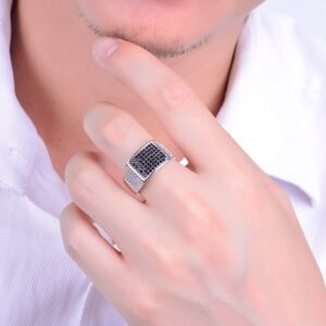 JIANGXIN Micro Pave Setting Black Onyx CZ Ring for Men Women White Gold Plated Jewelry