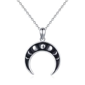 CHENGHONG Moon Phase Necklace 925 Sterling Silver Cresent Moon Necklace Moon Charm Jewelry Gifts for Women Men