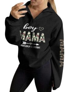 rmcms womens boy mama shirt, from son up to son down, heart arrow print zip early fall lightweight sweatshirt top