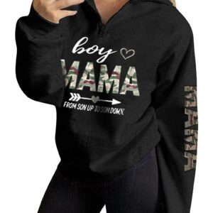 RMCMS Womens Boy Mama Shirt, From Son Up To Son Down, Heart Arrow Print Zip Early Fall Lightweight Sweatshirt Top