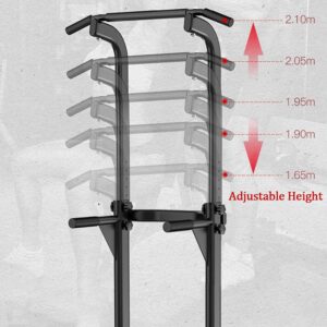 KDFJ Adjustable Height Pull Up Dip Station Power Tower Pull-ups Stand for Home Gym Strength Workout Horizontal Bars Fitness Equipment-Black