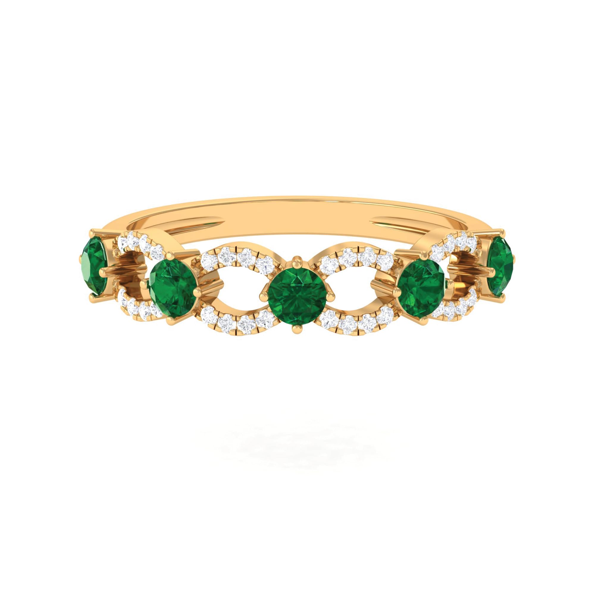 Rosec Jewels 1.5 ct Created Emerald and Diamond Bridal Eternity Ring in Gold for Women, Aaaa Quality, 14K Yellow Gold, Size:US 6.00