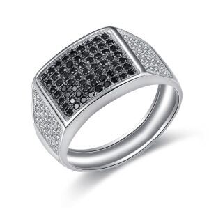 jiangxin micro pave setting black onyx cz ring for men women white gold plated jewelry