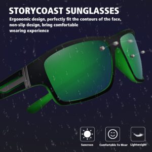 STORYCOAST Polarized Sports Sunglasses for Men Women Unbreakable Frame Cycling Fishing Driving Blue Mirror+Green Mirror 2Pack