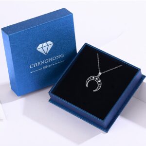 CHENGHONG Moon Phase Necklace 925 Sterling Silver Cresent Moon Necklace Moon Charm Jewelry Gifts for Women Men